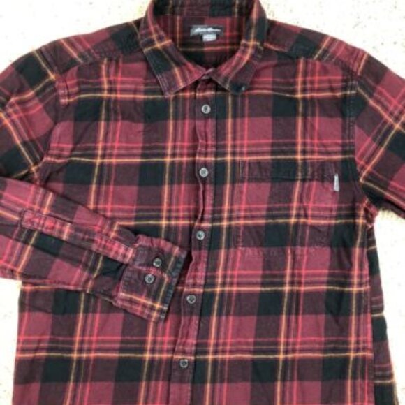 Eddie Bauer Shirt Men's Medium Cotton Button Down Flannel Plaid M Red Black - Picture 1 of 7